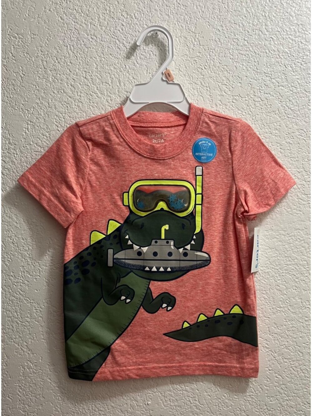 Carter's T-Rex Swimming Goggles Short Sleeve Tee T-Shirt Size 2T